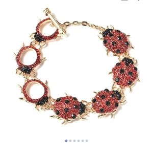 🆕️🐞 RED & BLACK AUSTRIAN CRYSTAL LADYBUG BRACELET IN GOLD-TONE🐞